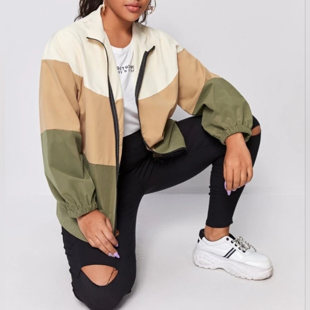 Neutral Color Block Windbreaker Jacket XL